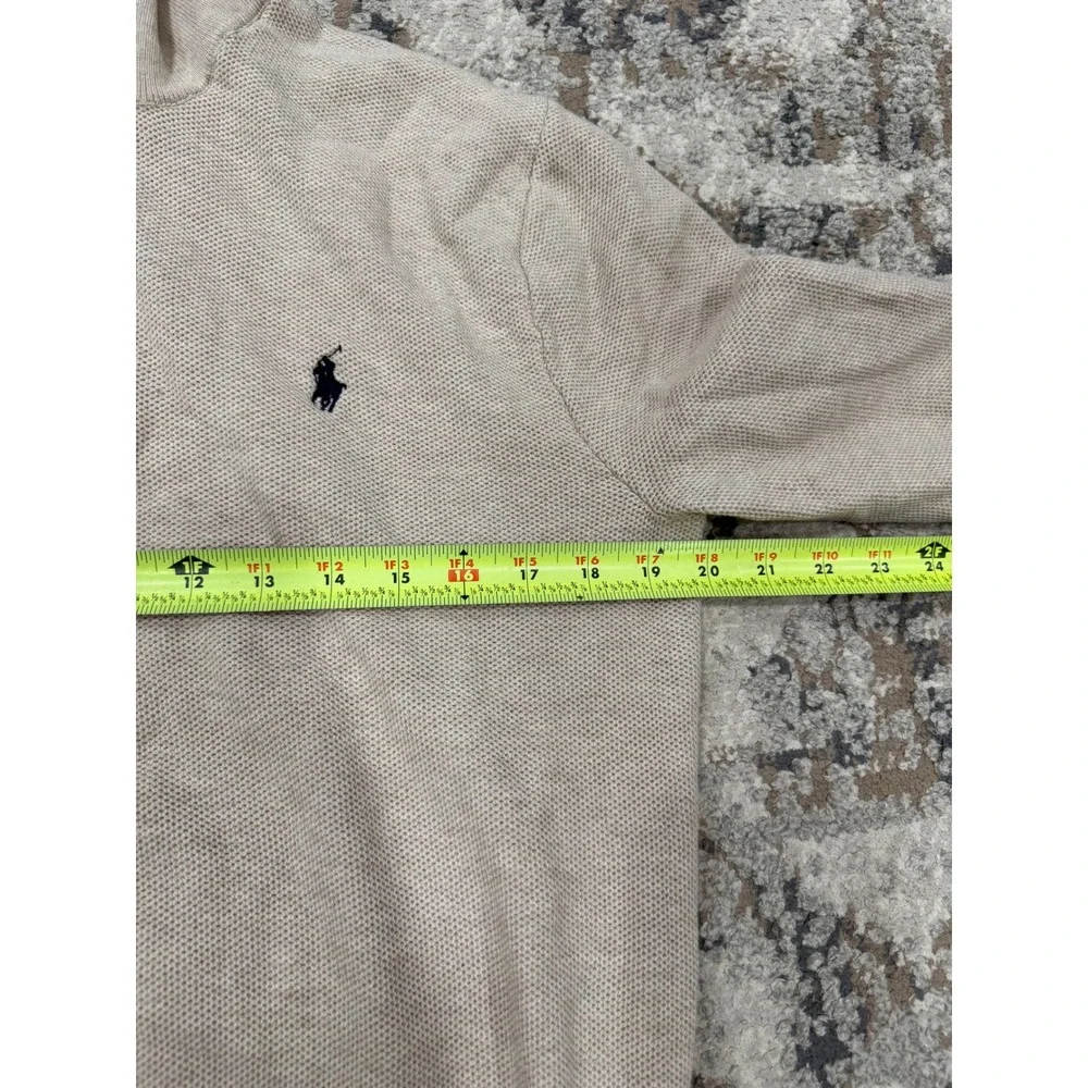 Polo Ralph Lauren Mens Beige Pima Cotton Quarter Zip Sweater Large Textured Knit